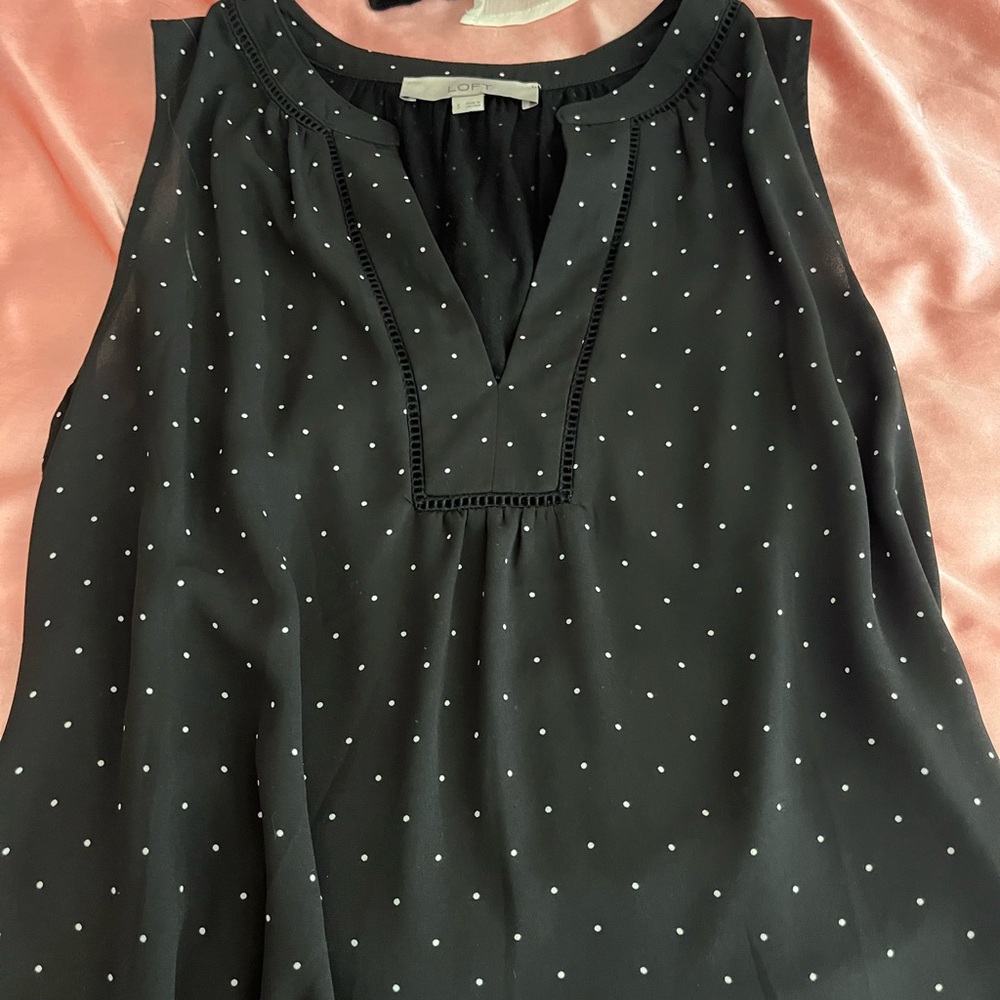 LOFT Black and White Polka Dot Sleeveless Blouse